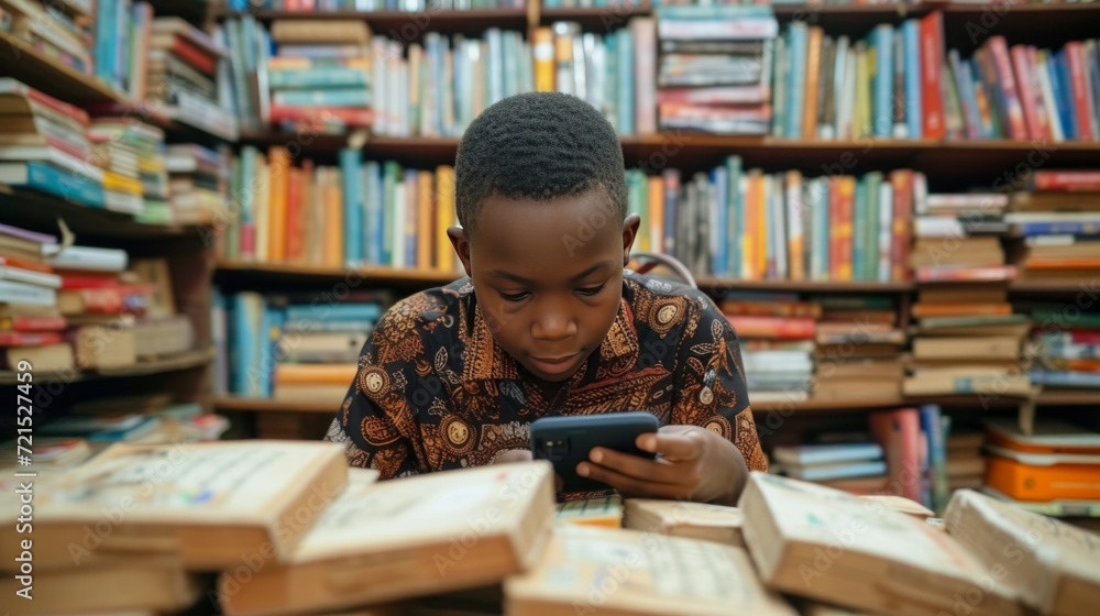 A schoolboy plays a game on the phone. A schoolboy plays a game on the phone.