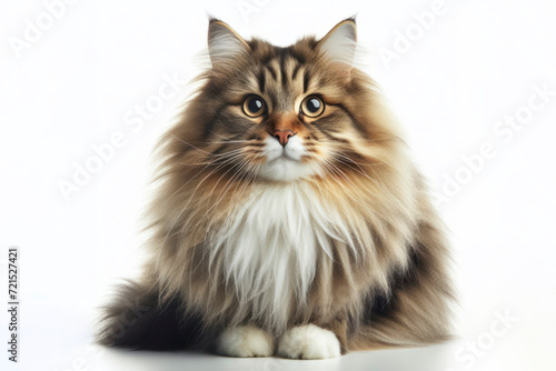 full body photo of a Norwegian Forest cat isolated on solid white background. ai generative photo