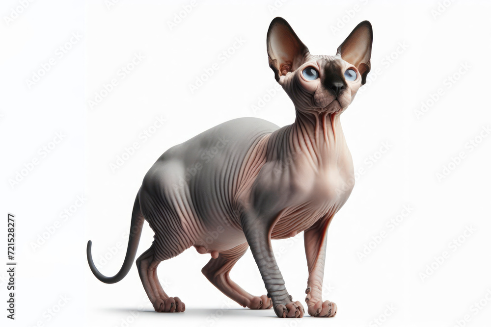 full body photo of a Sphynx cat isolated on solid white background. ai generative