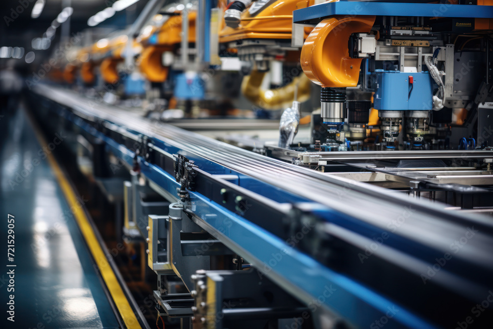 A well-ordered assembly line in a manufacturing plant symbolizes efficiency and precision in production processes. Generative Ai.
