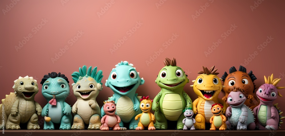 A high-definition image capturing the vibrant colors of toy dinosaurs, strategically placed on a pastel green background with room for accompanying text