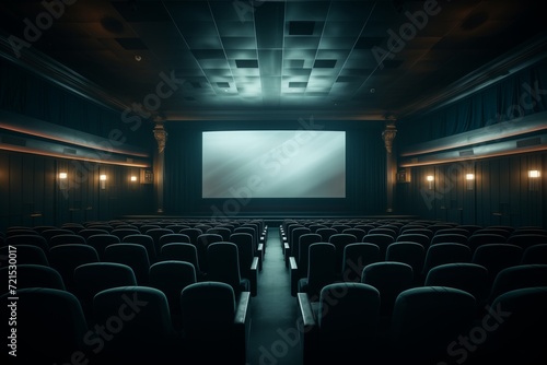 Empty rows of red theater or movie seats. Chairs in cinema hall. Comfortable armchair