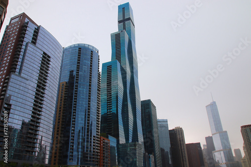 City of Chicago, USA. Tall skyscrapers, a river in the city center, the city of winds. The most popular city in America.