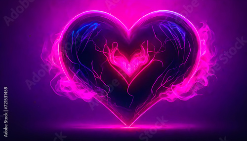 Neon love shape  Valentine Neon heart  Valentine s day concept  Valentine s Day background with glowing heart. illustration  Heart shape neon light on dark background