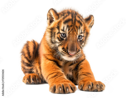tiger cub sitting isolated on white transparent background, png