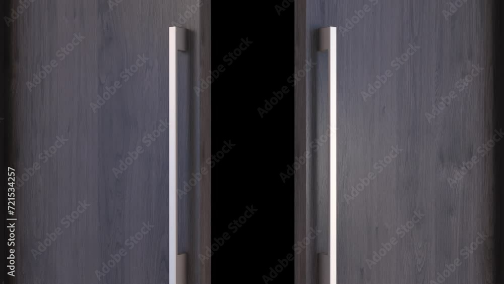 Wood design door opening to white background, alpha matte. Z Depth channel. Animation. Wood design door opening to white background, alpha matte. Z Depth channel. Animation.