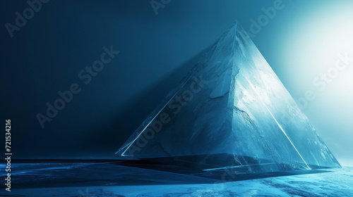Abstract blue pyramid with a scratched grunge texture.