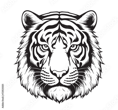 Tiger drawn with ink from the hands of a predator tattoo Vector illustration