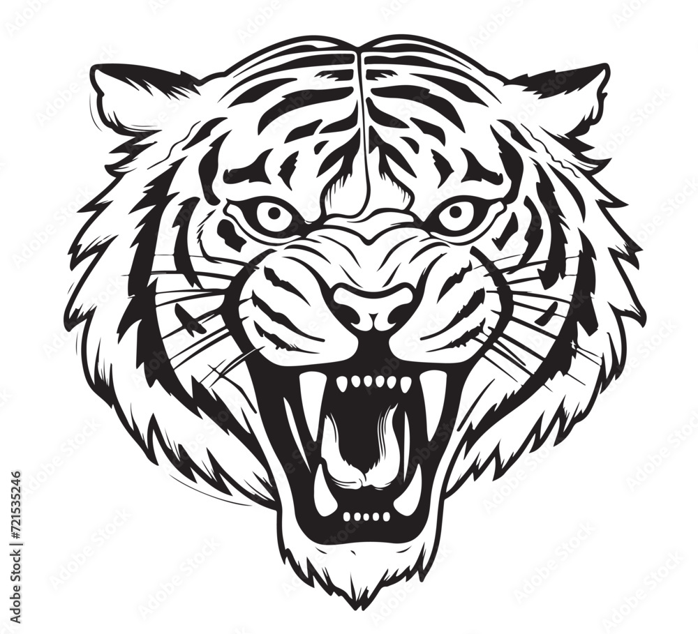 Angry Tiger growling sketch hand drawn in doodle style Vector illustration