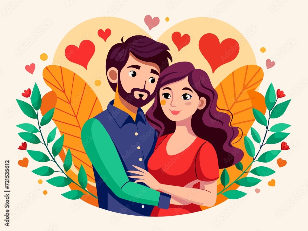 Valentine's Day Romantic couple lovers, flat illustration. generative AI Valentine's Day Romantic couple lovers, flat illustration. generative AI