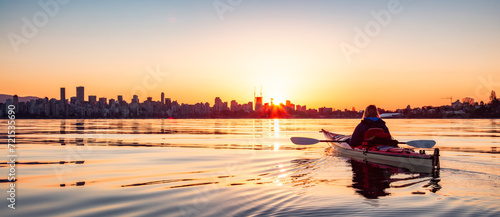 Kayaking in Downtown Vancouver Sunrise. BC  Canada