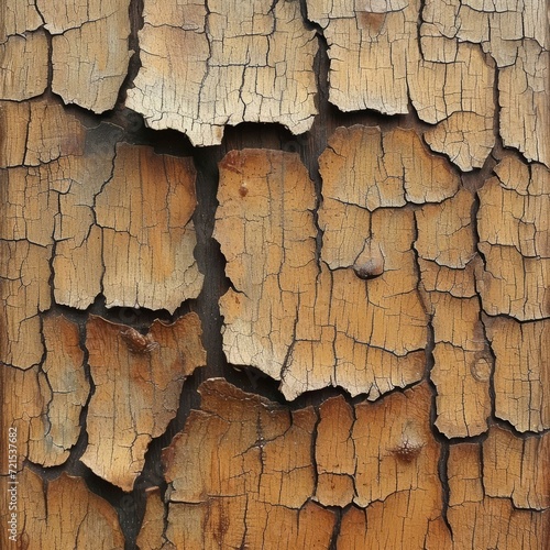 Closeup of a wooden surface with cracks and peeling paint