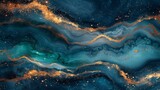 Abstract dark blue and gold liquid painting background