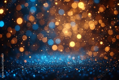 Blue and gold glitter background with shiny lights