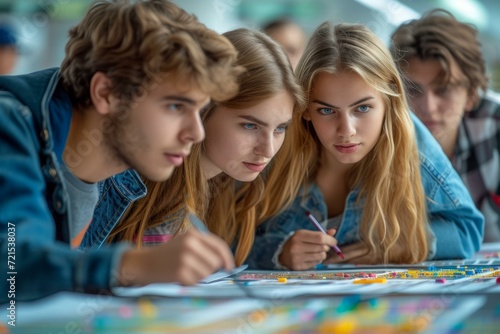 A group of students are working on a project together.