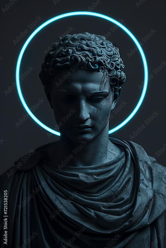 Classical Sculpture with a Modern Neon Outline created with Generative AI technology Classical Sculpture with a Modern Neon Outline created with Generative AI technology