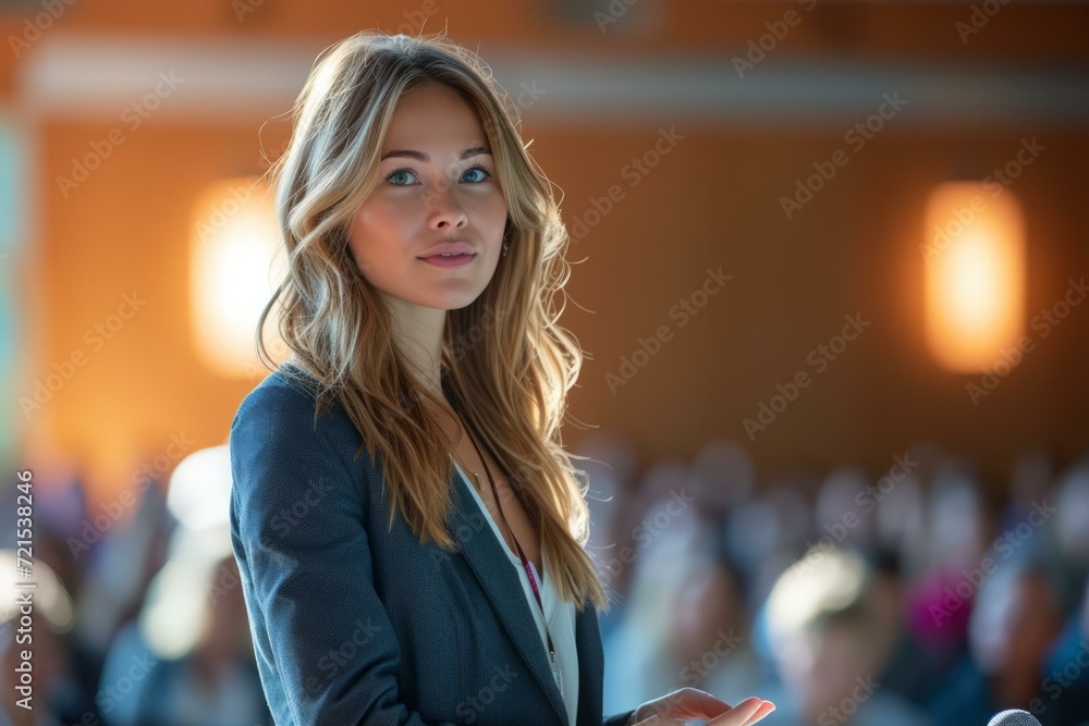 Portrait of a Confident Blonde Woman in a Business Conference Portrait of a Confident Blonde Woman in a Business Conference