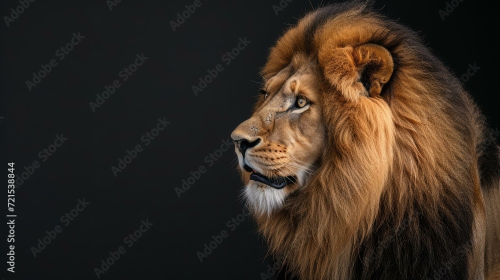 Close up portrait of a male lion with a dark background