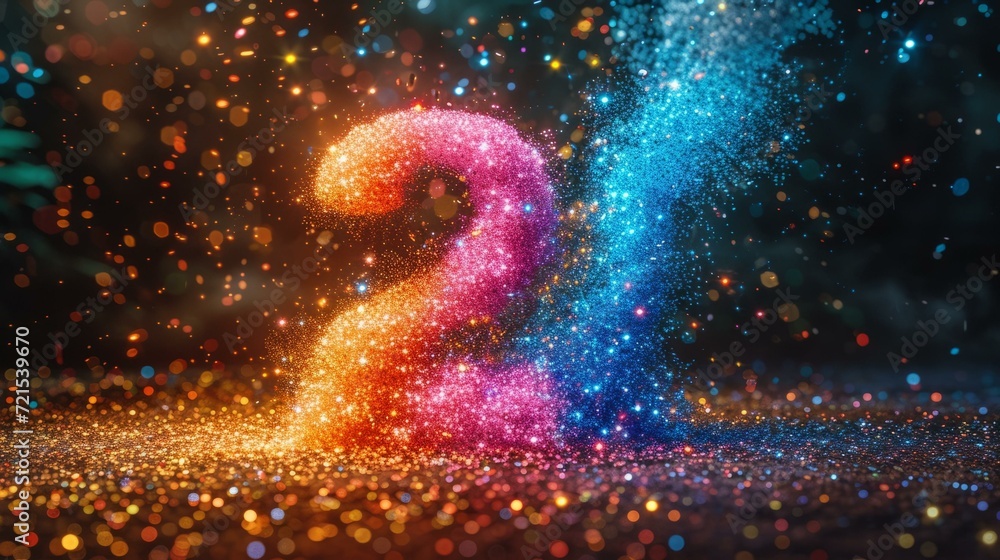 Colorful Glitter Number 21 With Particles - obrazy, fototapety, plakaty 