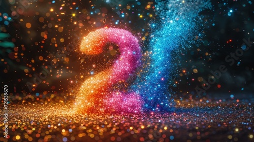 Colorful Glitter Number 21 With Particles photo