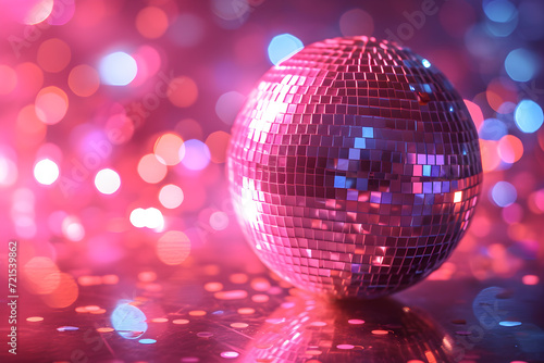 Mirrorball Magic: Disco Fever in Pink and Purple. Generative AI photo