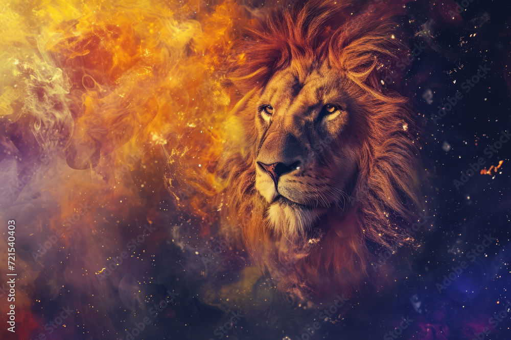 Leo zodiac sign against space nebula background. Astrology calendar. Esoteric horoscope and fortune telling concept.