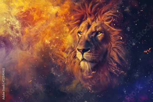 Leo zodiac sign against space nebula background. Astrology calendar. Esoteric horoscope and fortune telling concept.