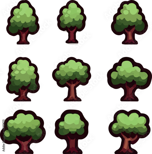 Beautiful and lovely game items trees vector set 