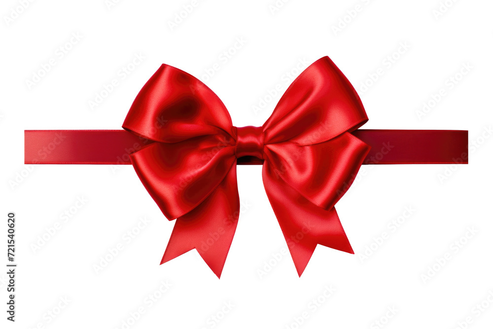 Red bow and festive ribbon isolated on transparent background. Decorative tied bow for packaging present in gift box Red bow and festive ribbon isolated on transparent background. Decorative tied bow for packaging present in gift box