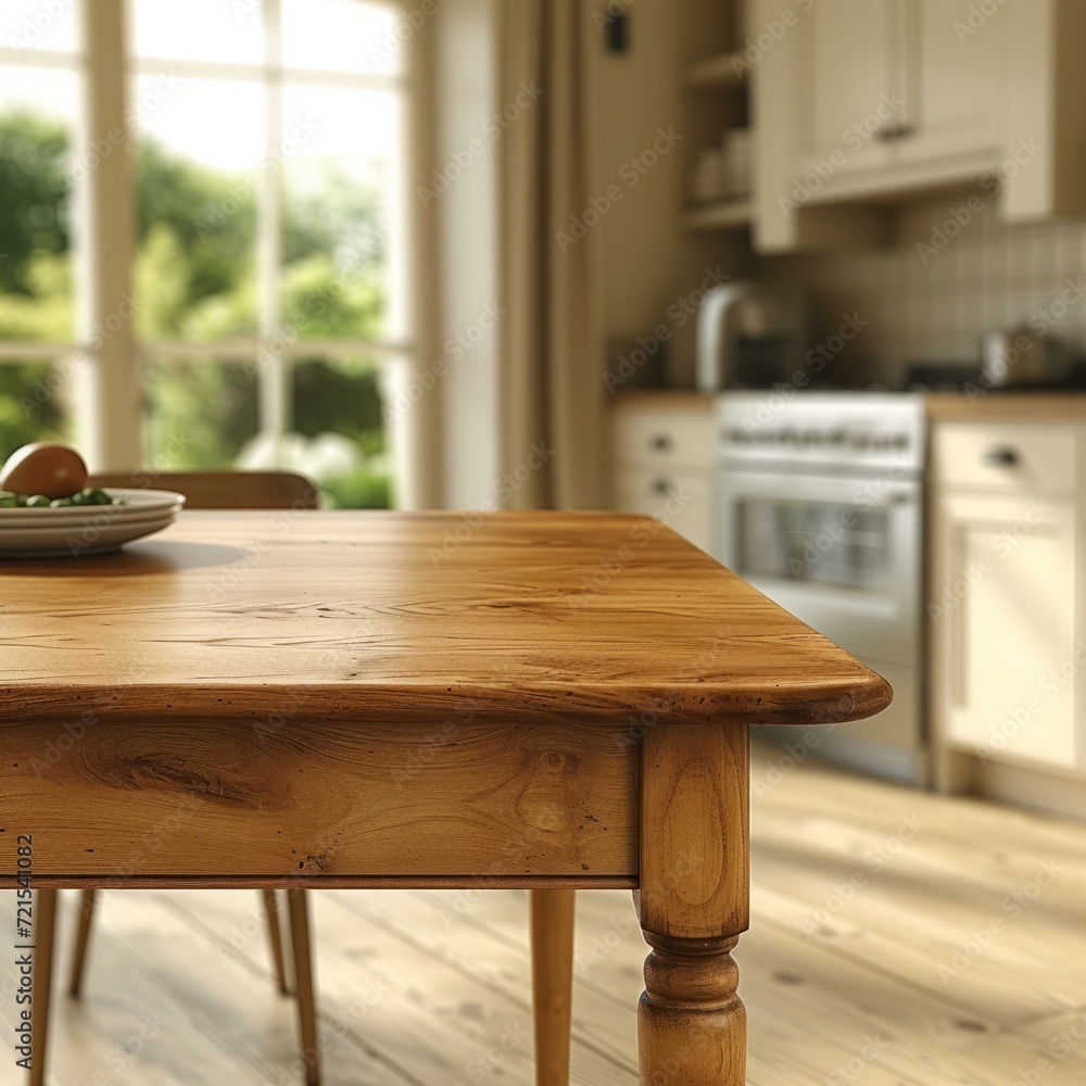 Rustic wooden table in a home kitchen