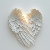 3D rendering of a pair of white angel wings made of paper cut in the shape of a heart