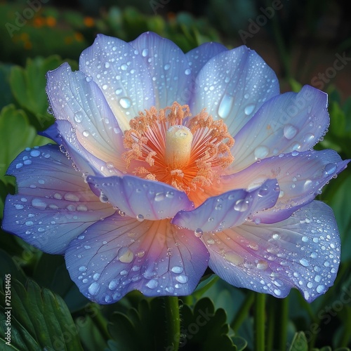 Close-up of a beautiful blue flower with water droplets on its petals