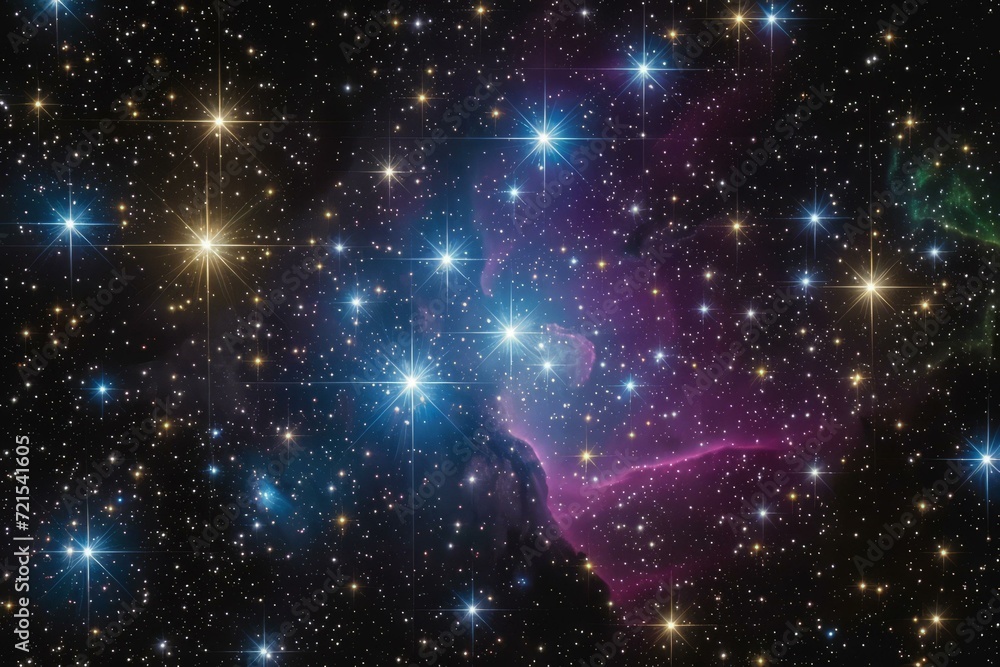Bright stars and colorful nebulae in outer space