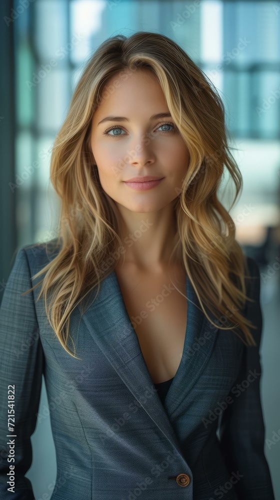Portrait of a beautiful young woman in a suit