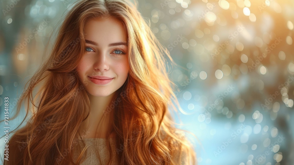 Portrait of a beautiful young woman with long red hair and blue eyes smiling Portrait of a beautiful young woman with long red hair and blue eyes smiling