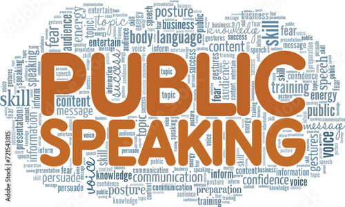 Public Speaking word cloud conceptual design isolated on white background.
