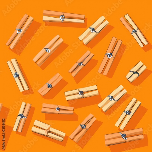 Flat image of clothespins on orange background. Simple vector image of clothespins. Digital illustration.