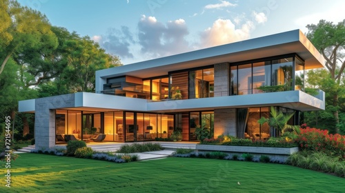 Modern luxury house exterior with pool and garden © Adobe Contributor