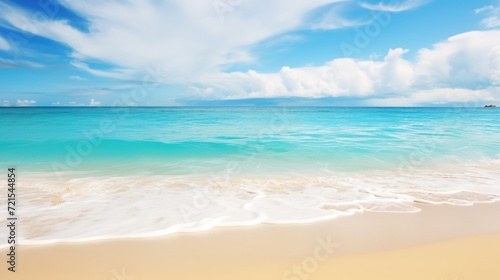 Beautiful tropical beach with white sand, turquoise water and blue sky. Generative AI © wellyans