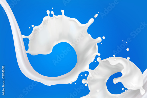 Milk splash 3D.Abstract realistic milk drop with splashes isolated on blue background.element for advertising, package design. vector illustration