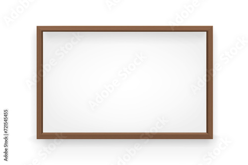 3D wooden frame. Photo frame design isolated on background. Realistic wooden rectangular natural frame with shadow. Backgrounds for presentations, restaurant menu, school classroom whiteboard