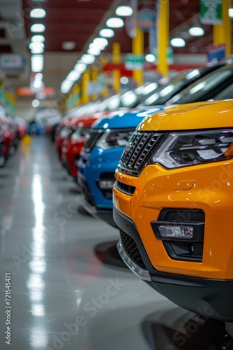 A row of new cars inside a dealership © Adobe Contributor