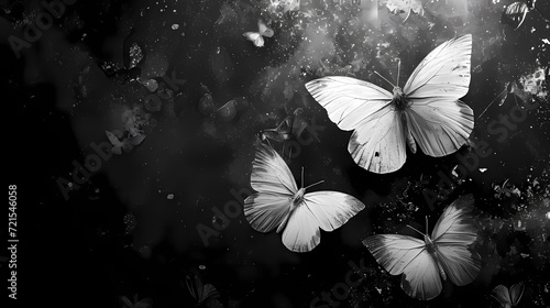 black backround and white butterfly