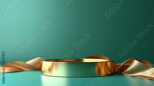 Gold podium on a emerald minimalistic background
