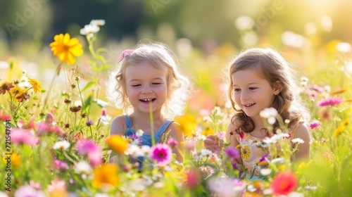 Children play in the summer sunny garden