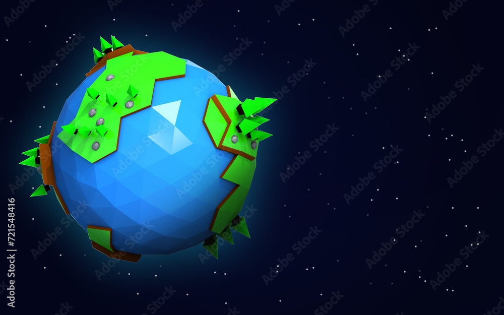 3D Rendering of low Poly Earth globe in Space 3D Rendering of low Poly Earth globe in Space