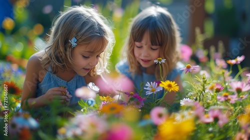 Children play in the summer sunny garden