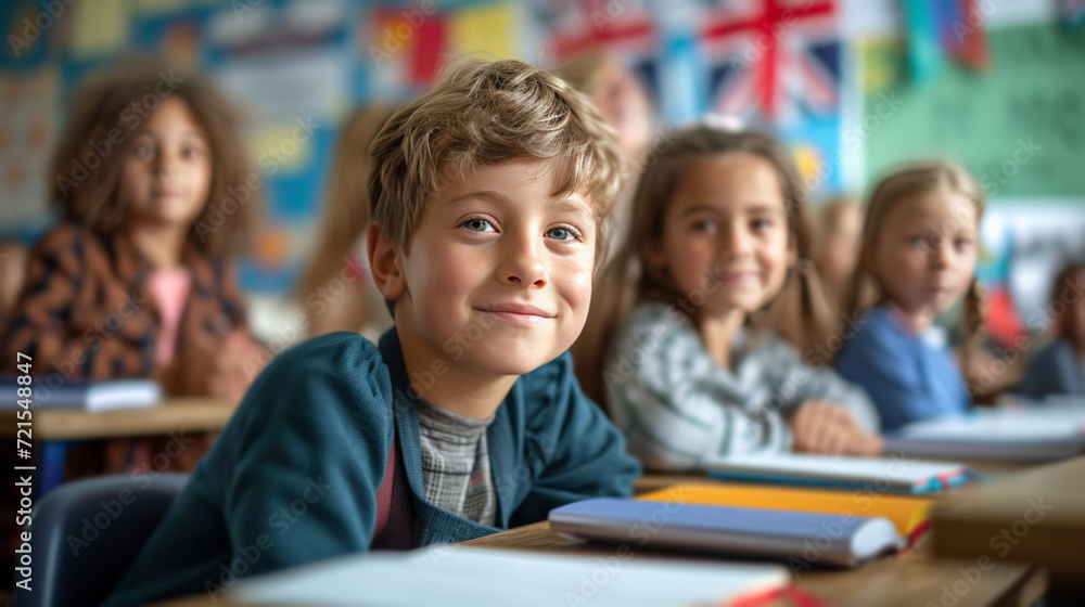 Children are sitting in a school classroom Children are sitting in a school classroom