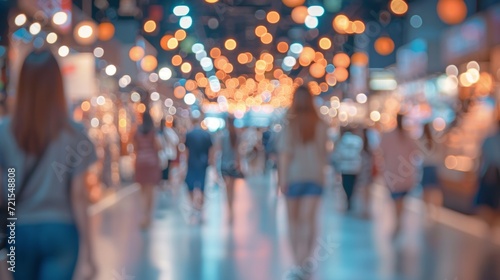 Blurred background of a crowd of people standing in line at a store