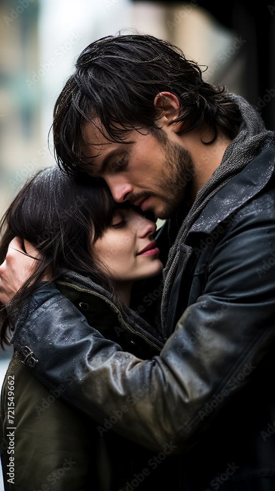 Fototapeta premium Man and woman face to face. Tenderness and love. Lovers and happy.